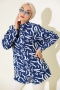 Zebra Desen Oversize Gömlek Lacivert AY7544