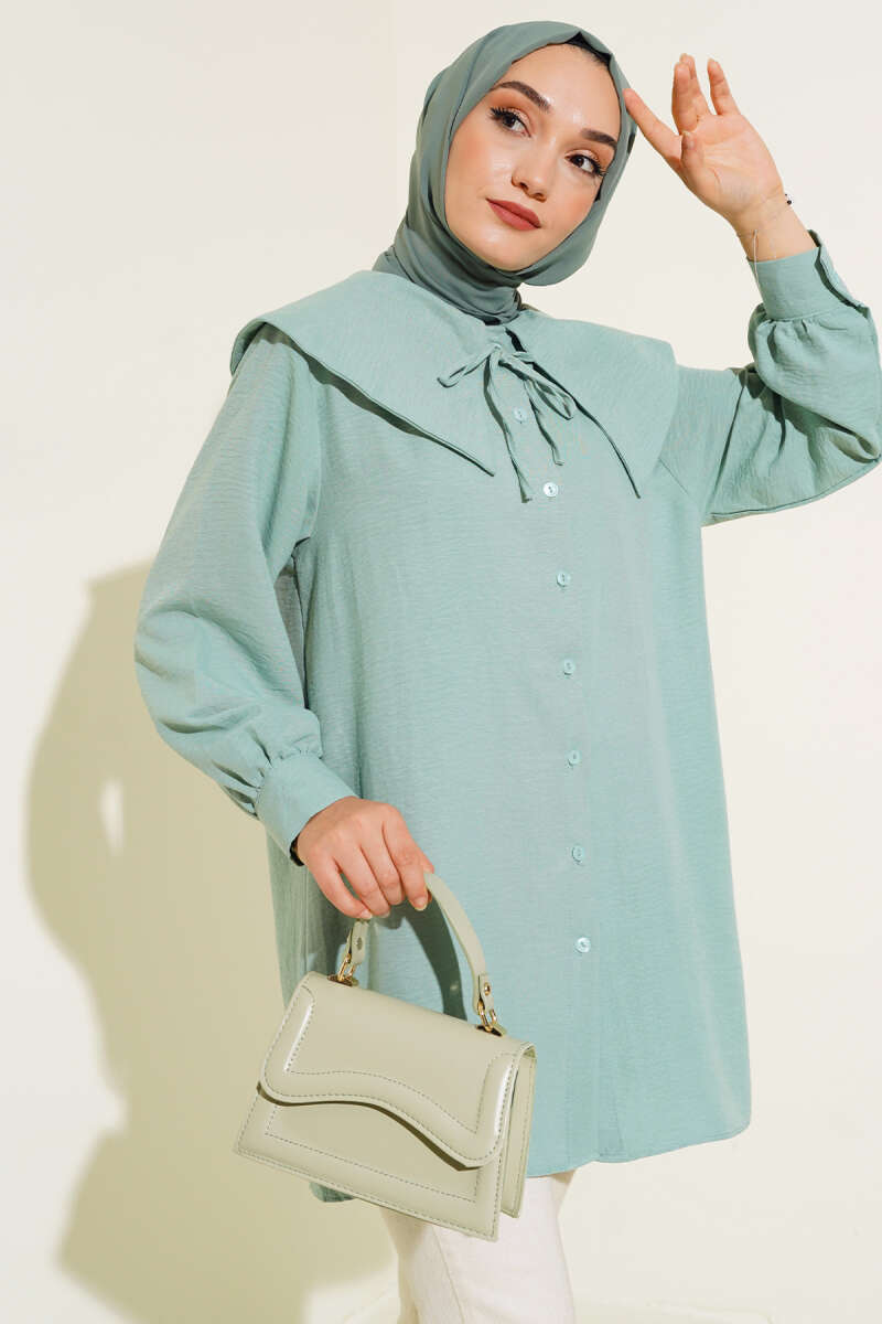 Bebe Yaka İp Bağcıklı Gömlek Mint AY9506