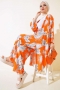 Desenli Salaş Kimono İkili Takım Oranj AY7698