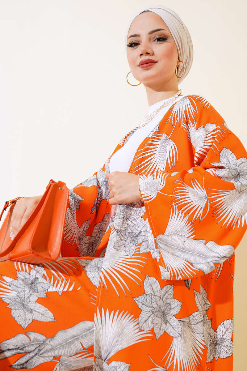 Desenli Salaş Kimono İkili Takım Oranj AY7698