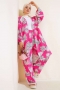 Desenli Salaş Kimono İkili Takım Fuşya AY7698