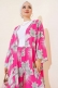 Desenli Salaş Kimono İkili Takım Fuşya AY7698