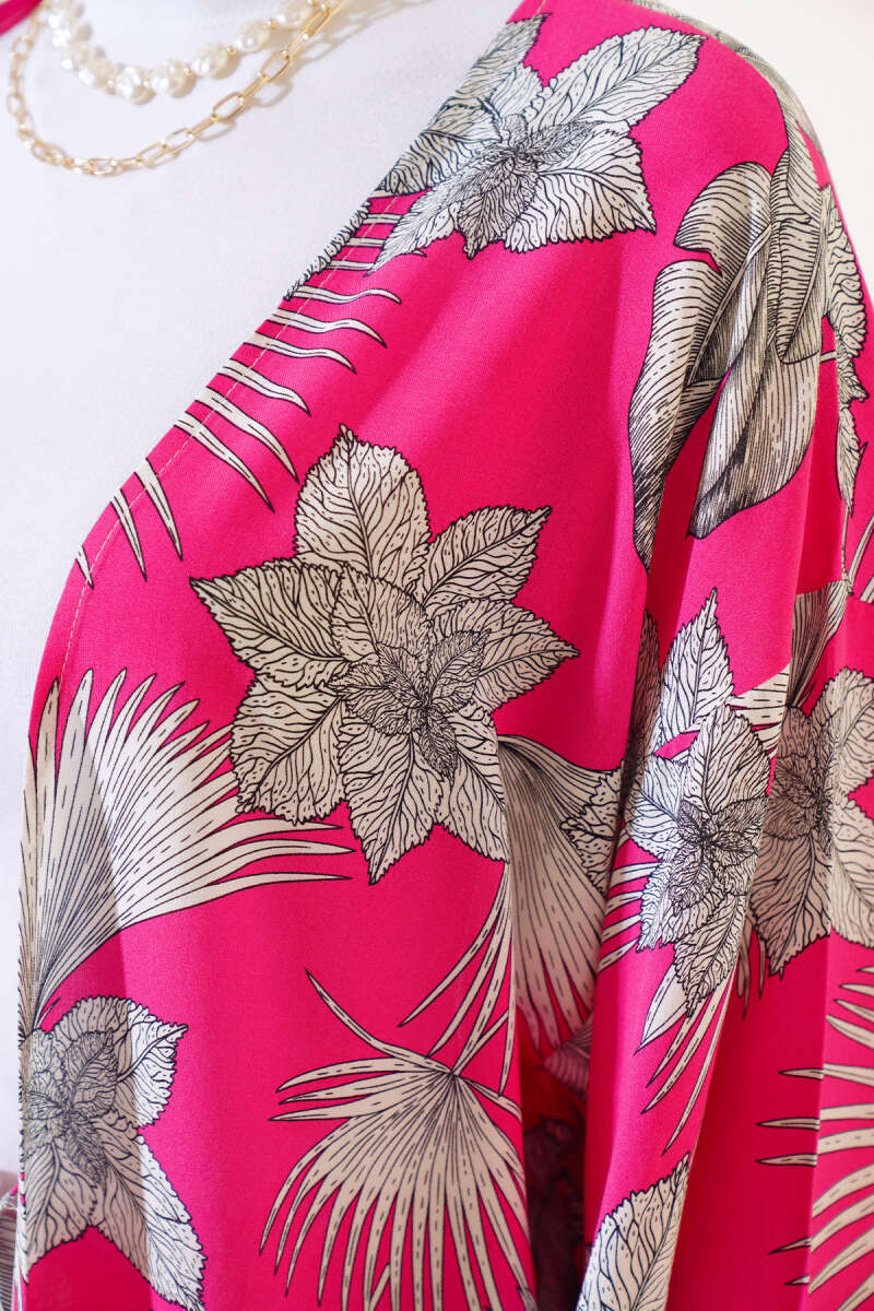 Desenli Salaş Kimono İkili Takım Fuşya AY7698