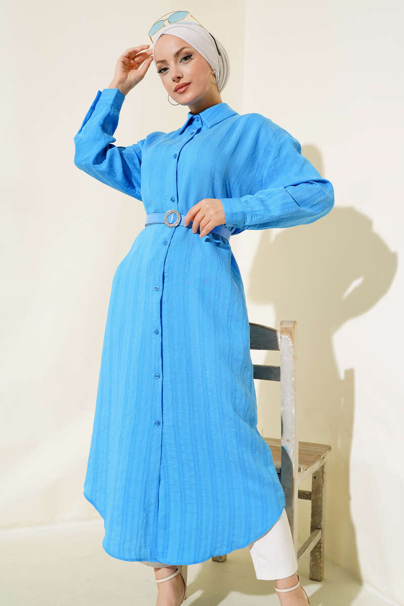 Kemerli Uzun Tunik İndigo AY7816