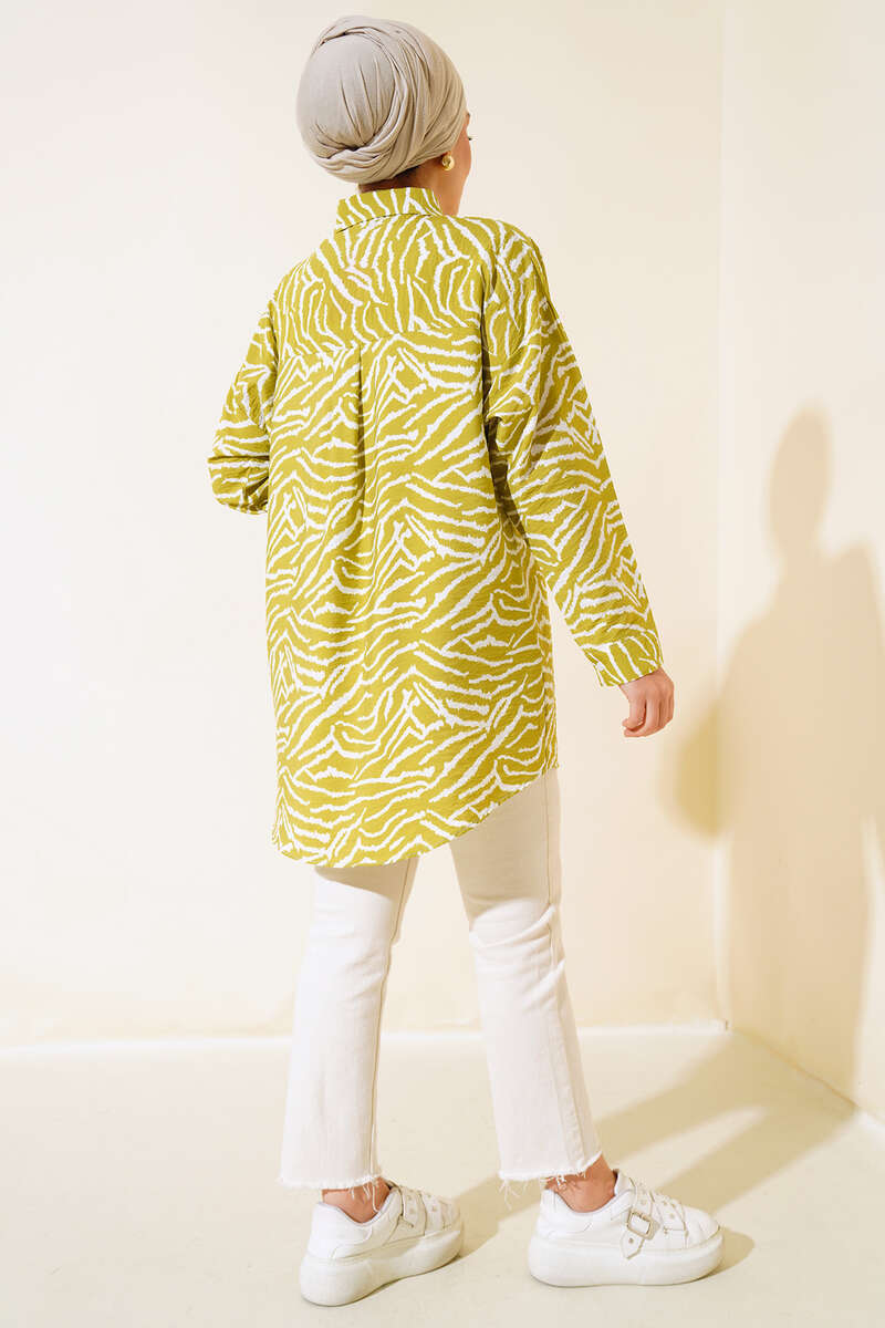 Zebra Desen Oversize Gömlek Yağ Yeşili AY7544