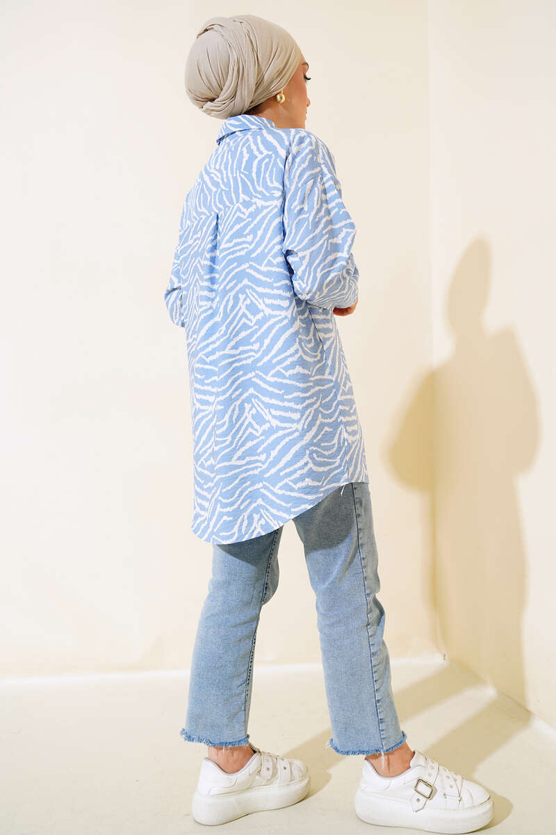 Zebra Desen Oversize Gömlek Mavi AY7544