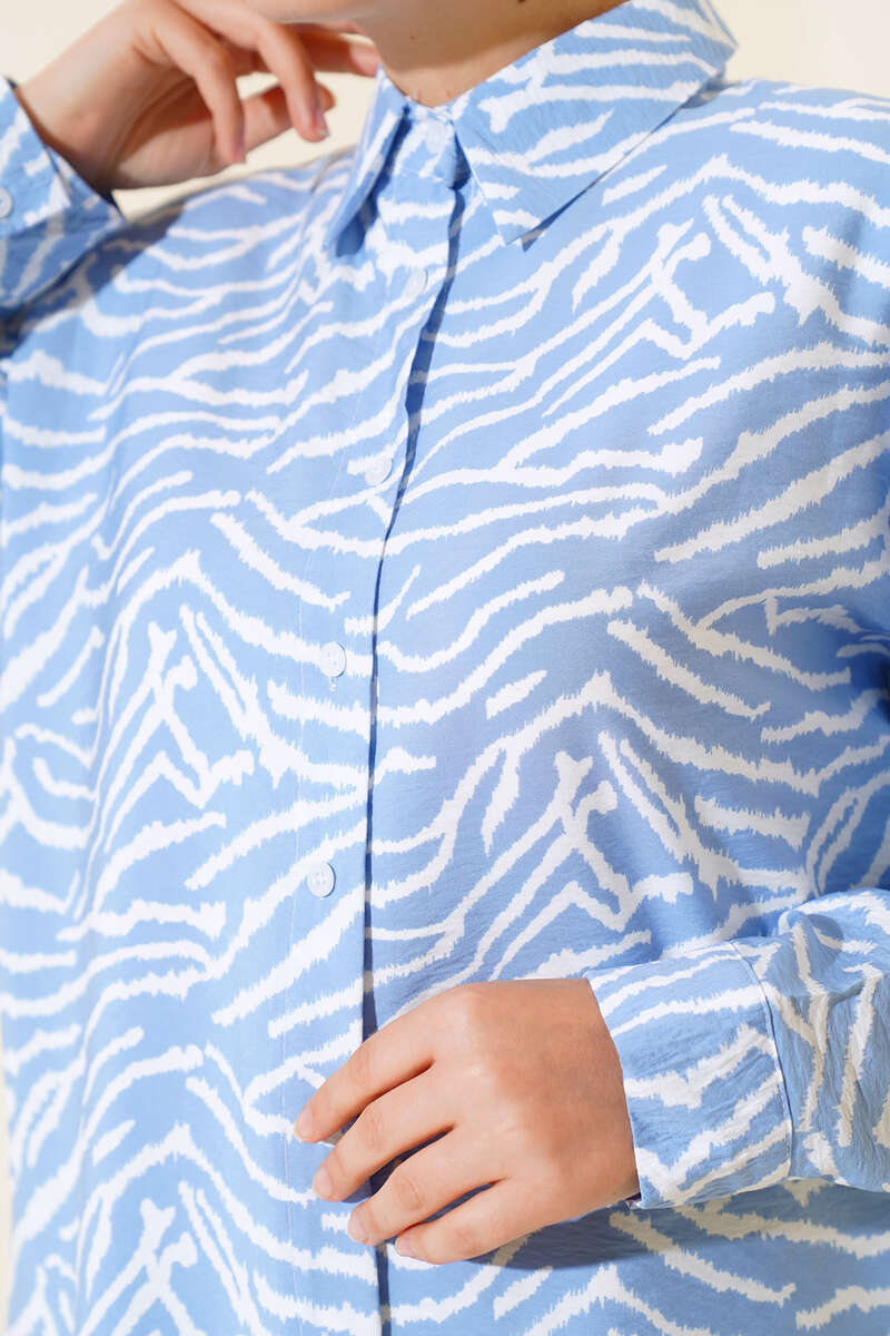 Zebra Desen Oversize Gömlek Mavi AY7544