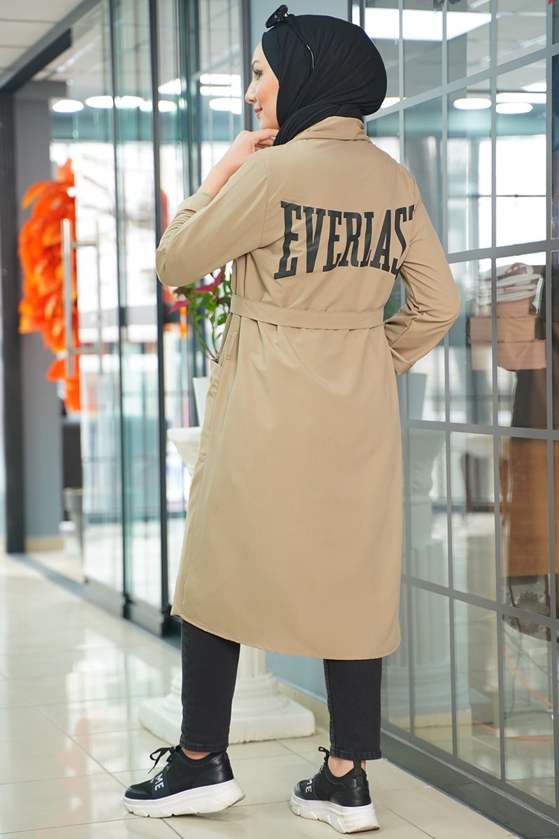 Arkası Everlast Yazı Baskılı Camel Trençkot AY10079