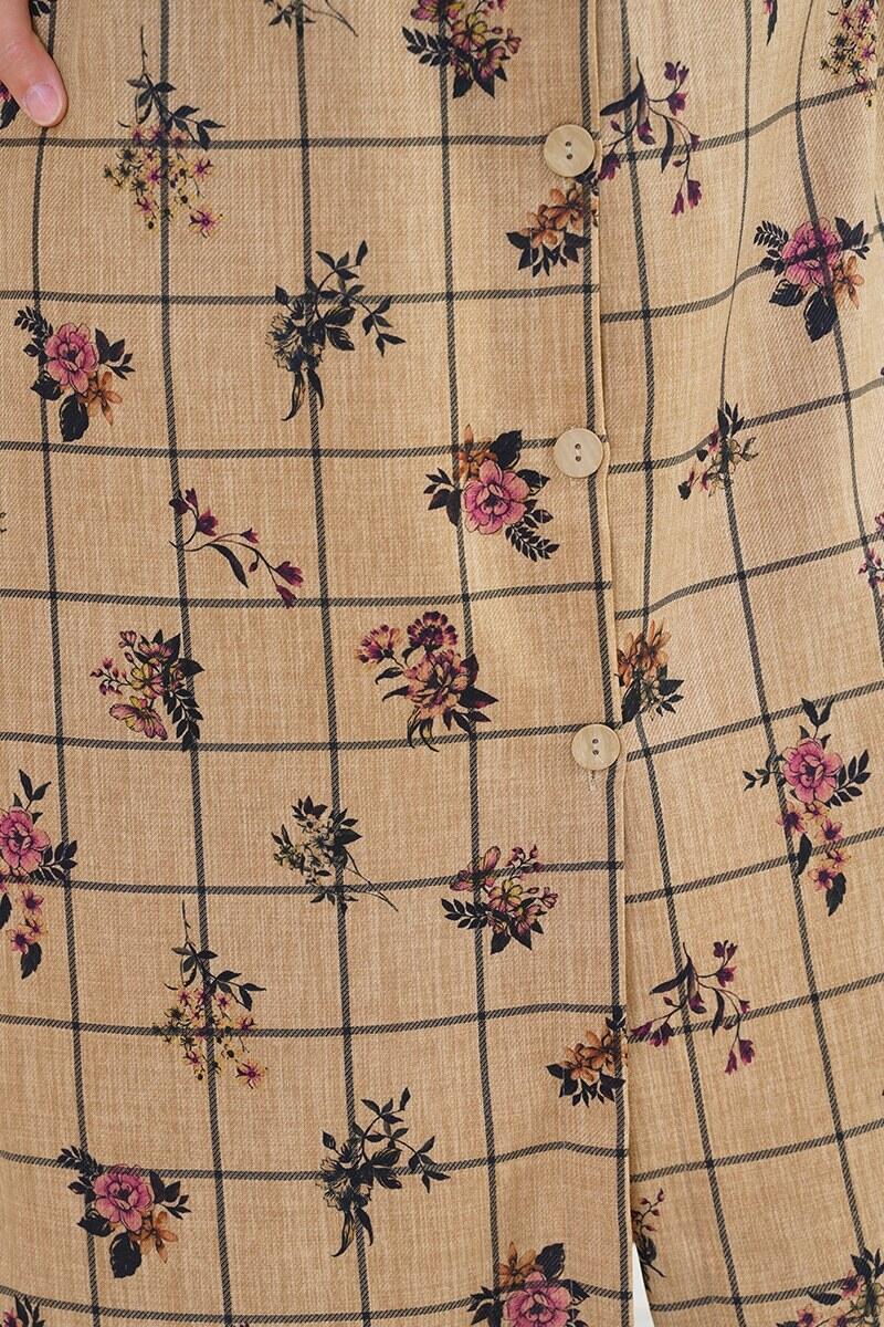 Çiçek Desenli Kemerli Taba Tunik  AY10087