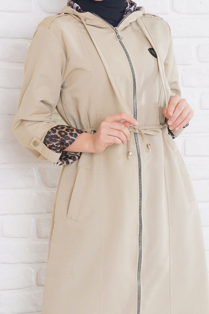 Leopar Detaylı Bej Trençkot AY10107