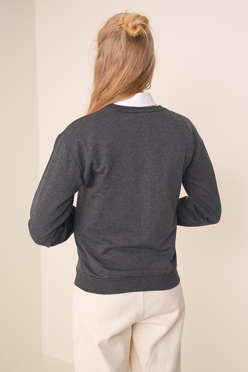 Angel Baskılı Antrasit Sweatshirt AY10115