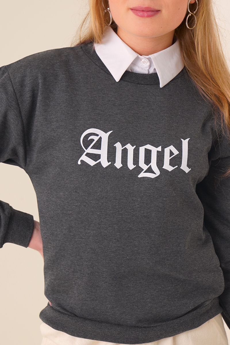 Angel Baskılı Antrasit Sweatshirt AY10115