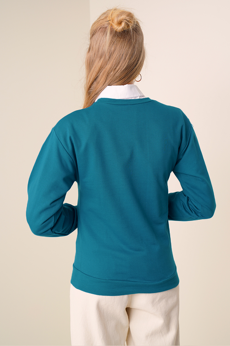 Angel Baskılı Petrol Sweatshirt AY10115
