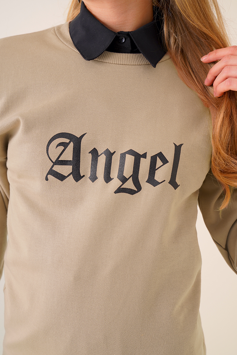 Angel Baskılı Vizon Sweatshirt AY10115