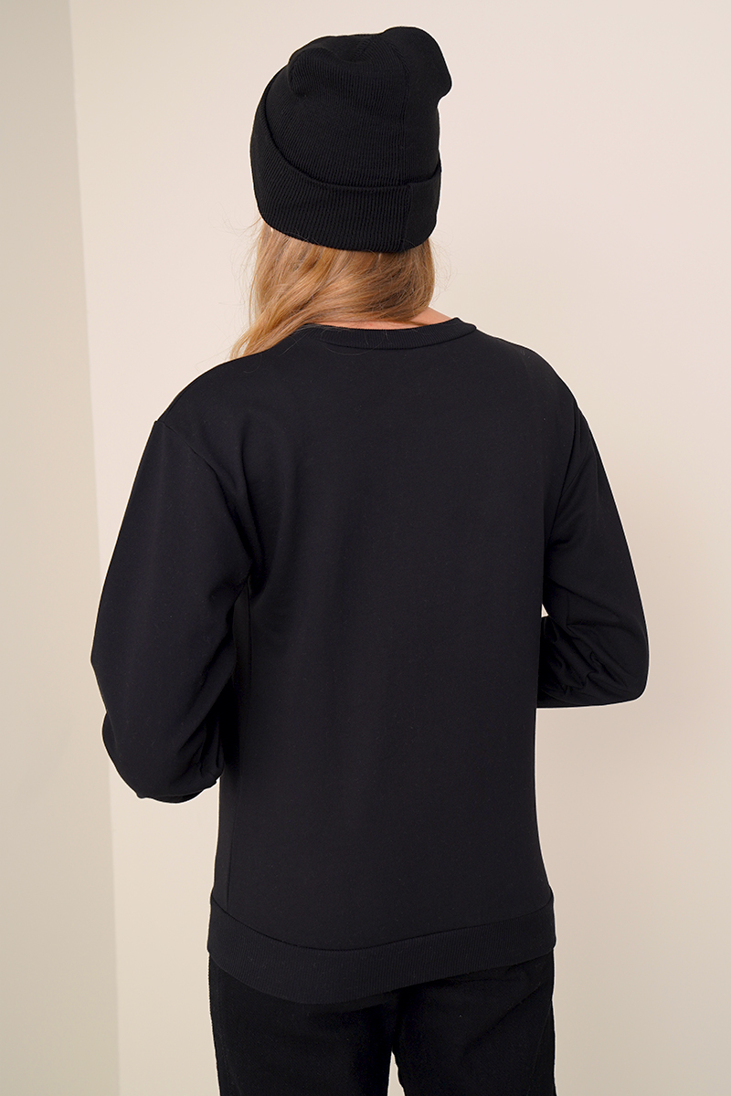 Brooklyn Baskılı Siyah Sweatshirt AY10117