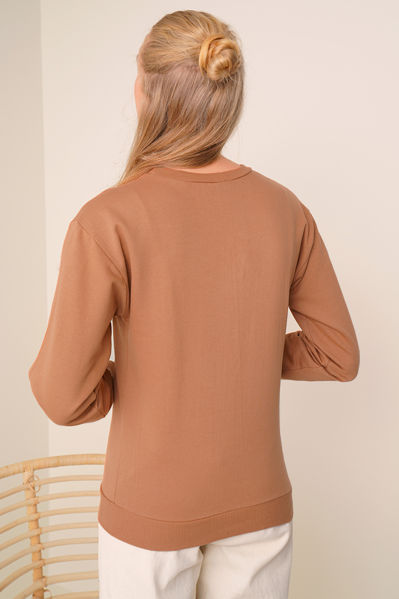 Brooklyn Baskılı Taba Sweatshirt AY10117
