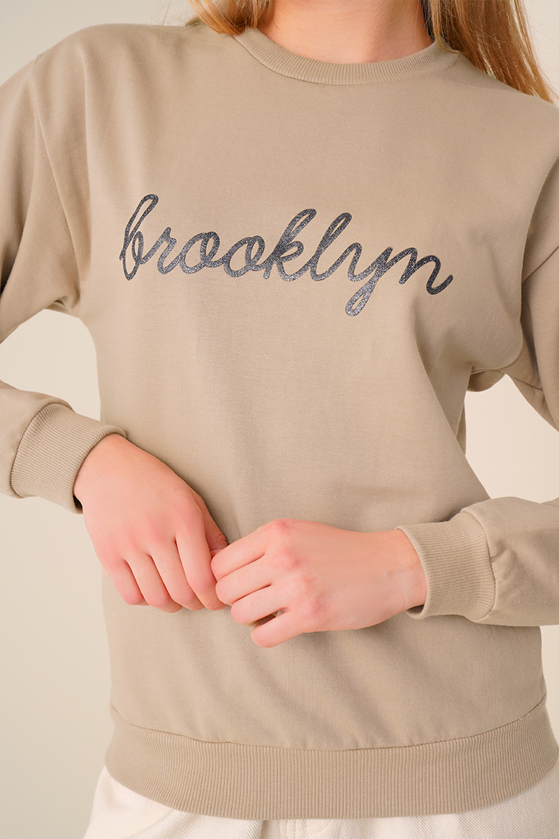 Brooklyn Baskılı Vizon Sweatshirt AY10117