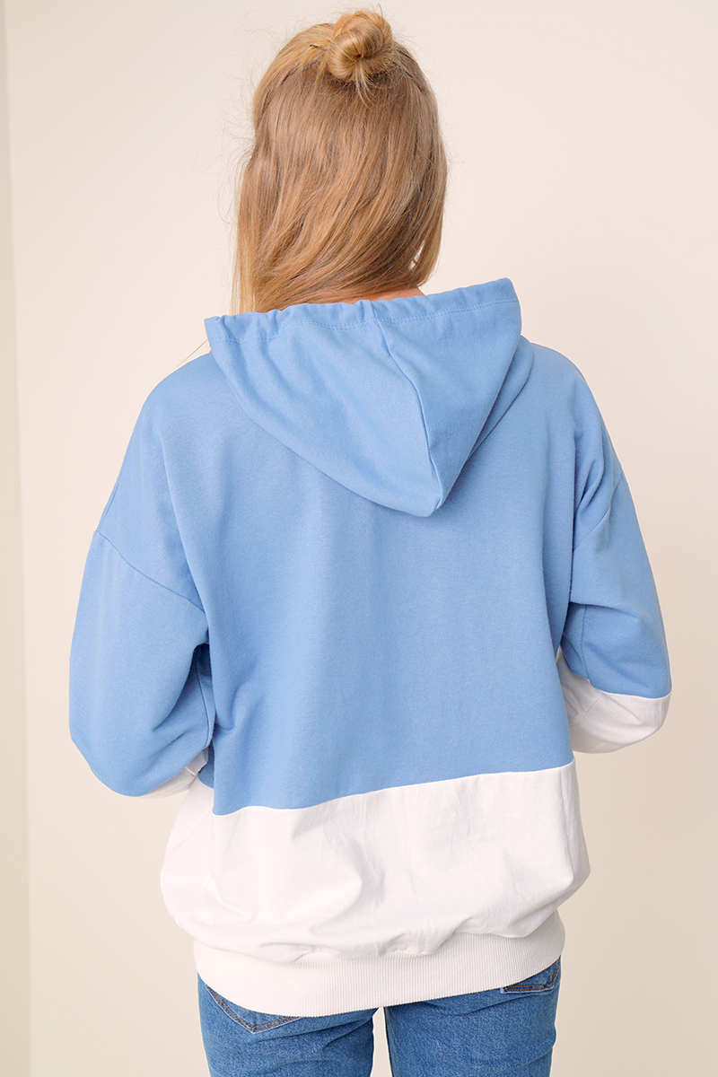 Çift Renkli Kapüşonlu Mavi Sweatshirt AY10119