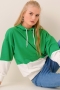 Çift Renkli Kapüşonlu Yeşil Sweatshirt AY10119