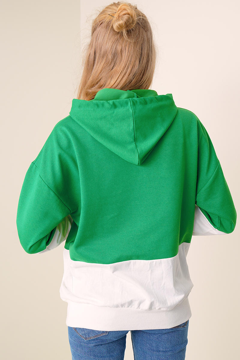 Çift Renkli Kapüşonlu Yeşil Sweatshirt AY10119