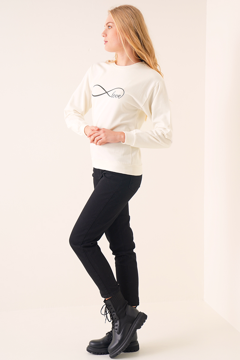 Love Baskılı Ekru Sweatshirt AY10121