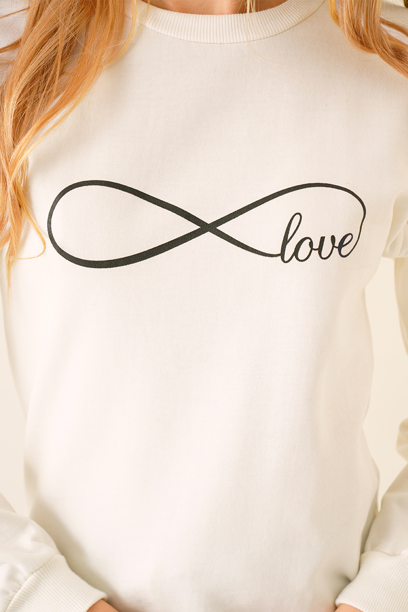 Love Baskılı Ekru Sweatshirt AY10121