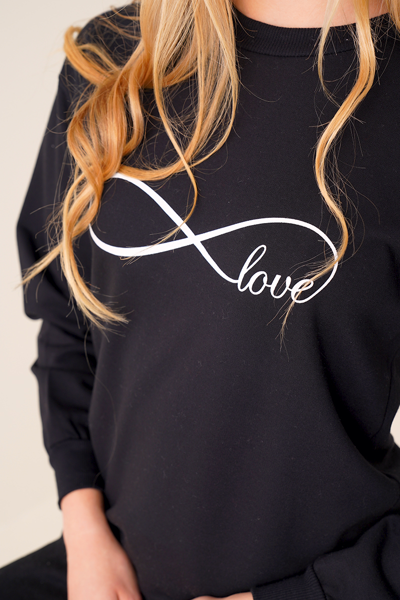 Love Baskılı Siyah Sweatshirt AY10121