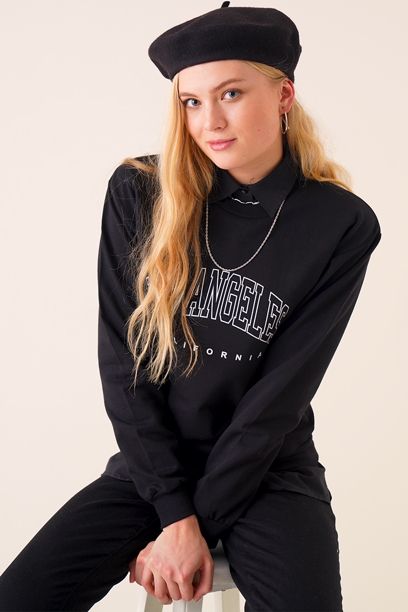 Los Angeles Baskılı Siyah Sweatshirt AY10125