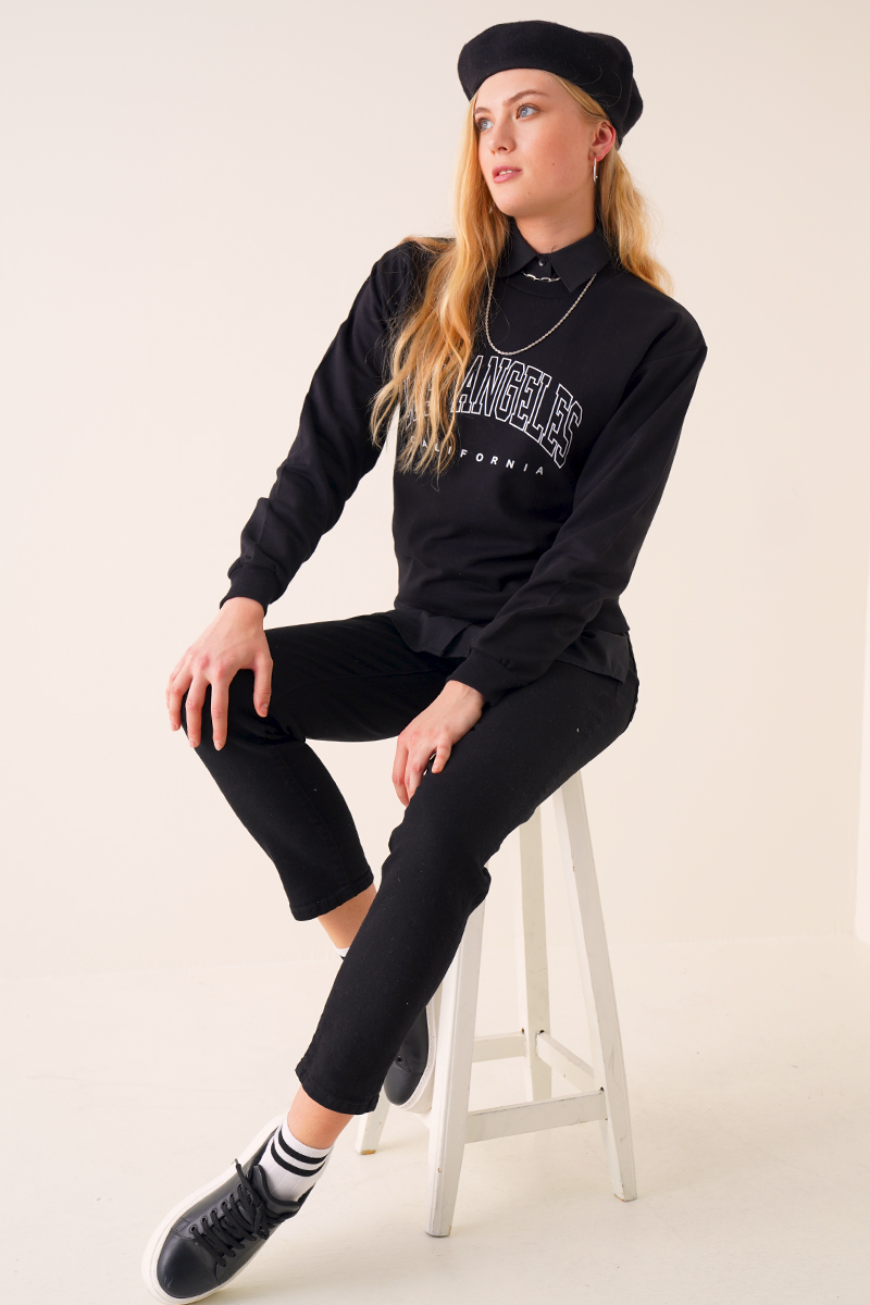 Los Angeles Baskılı Siyah Sweatshirt AY10125