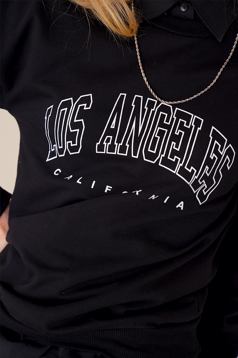 Los Angeles Baskılı Siyah Sweatshirt AY10125