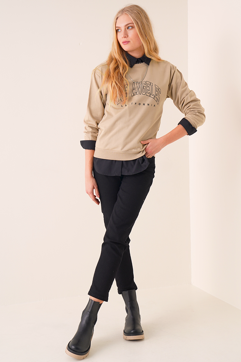 Los Angeles Baskılı Vizon Sweatshirt AY10125
