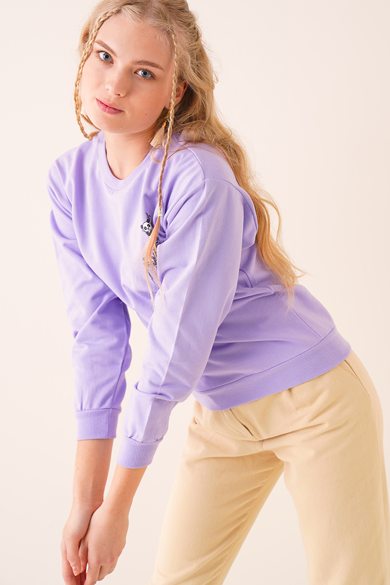 Mini Panda Baskılı Lila Sweatshirt AY10127