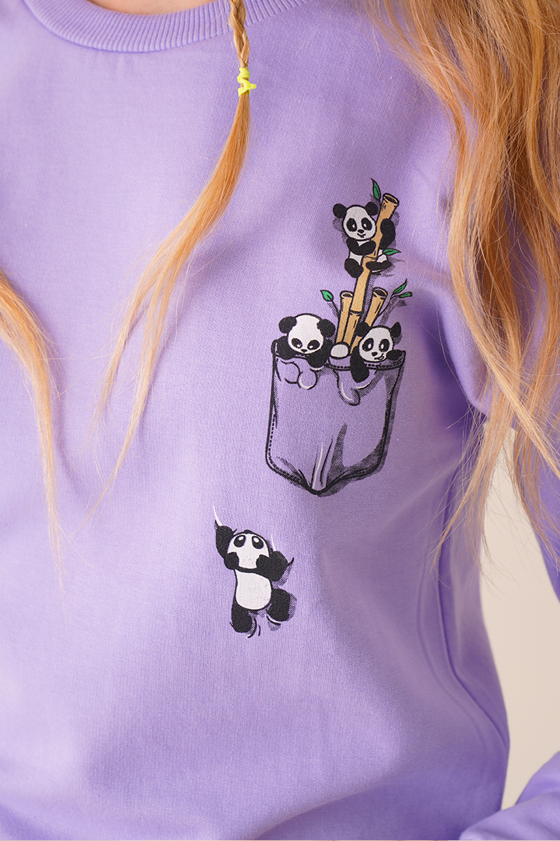 Mini Panda Baskılı Lila Sweatshirt AY10127