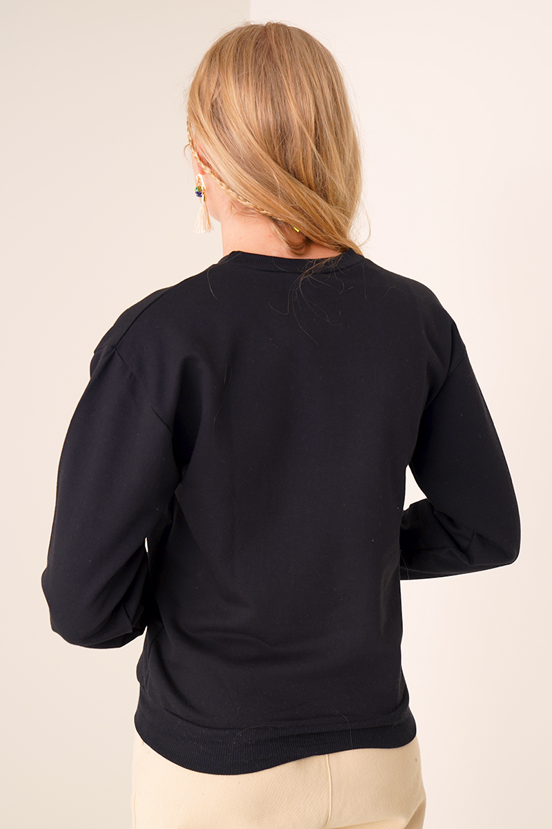 Mini Panda Baskılı Siyah Sweatshirt AY10127