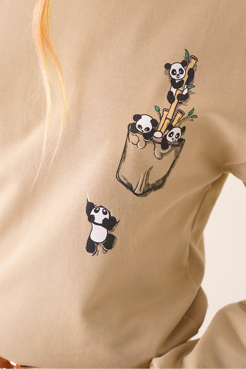 Mini Panda Baskılı Vizon Sweatshirt AY10127