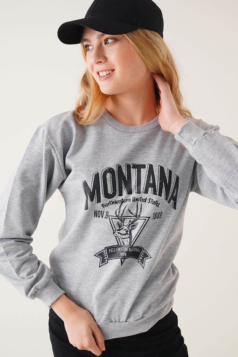 Montana Baskılı Gri Sweatshirt AY10129