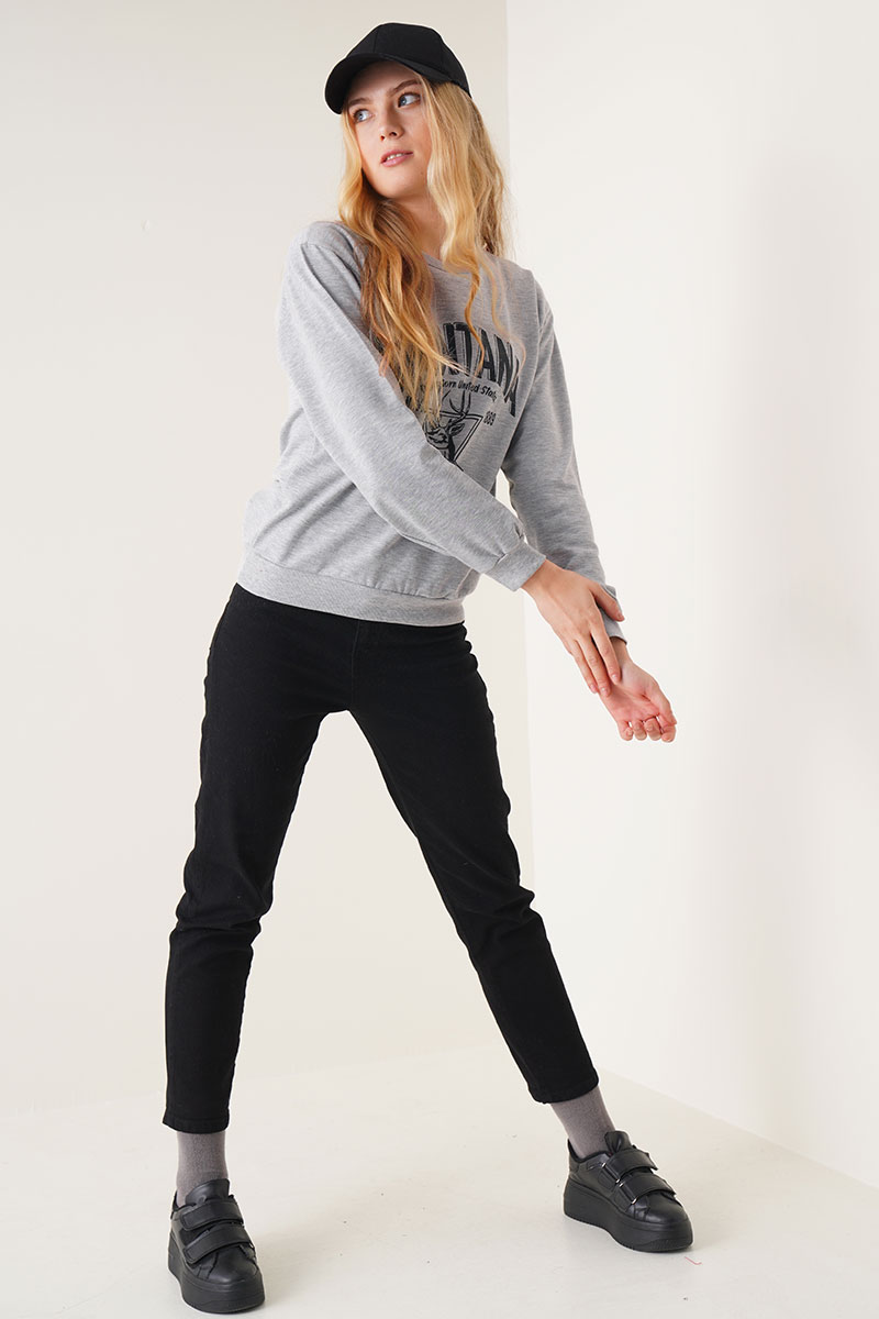 Montana Baskılı Gri Sweatshirt AY10129