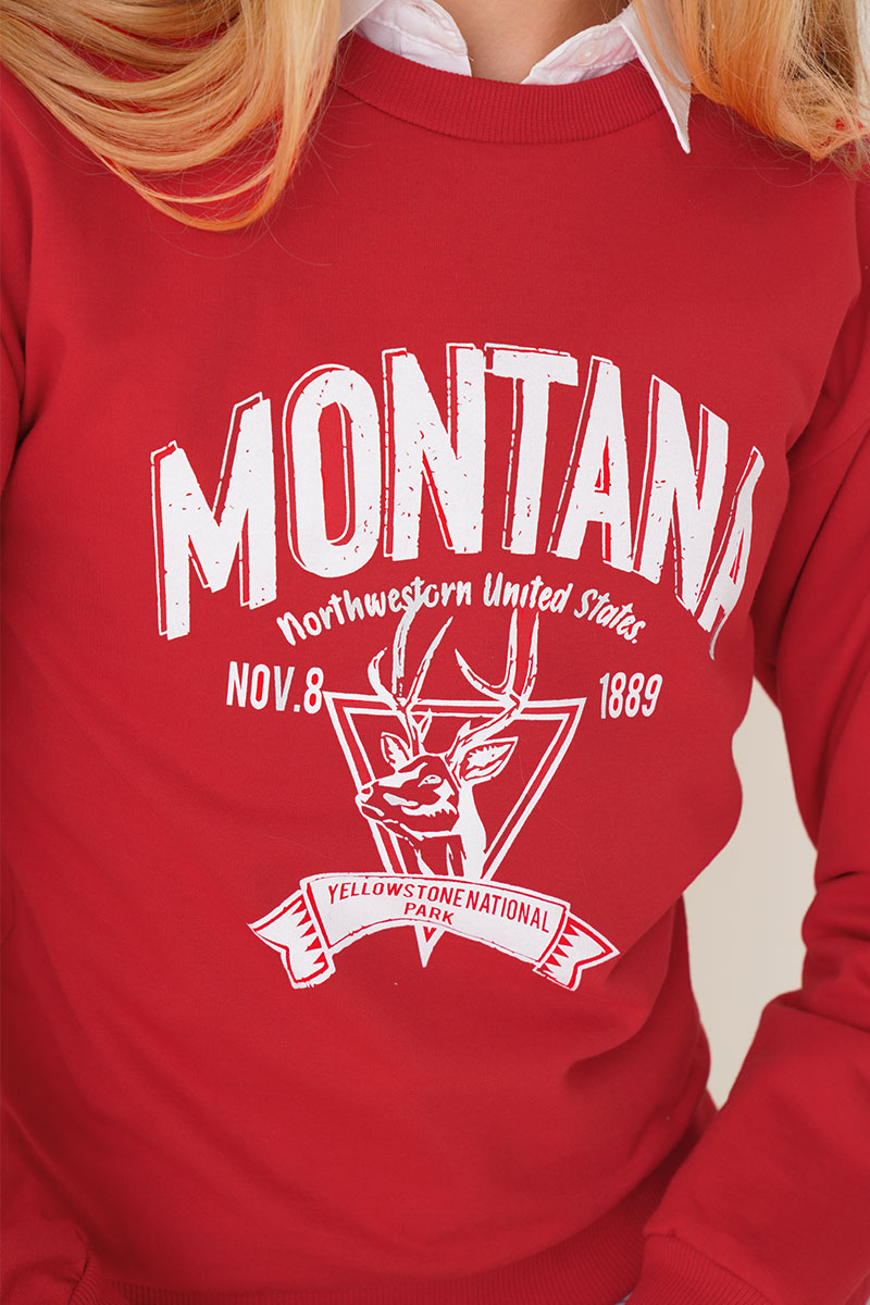 Montana Baskılı Kırmızı Sweatshirt AY10129