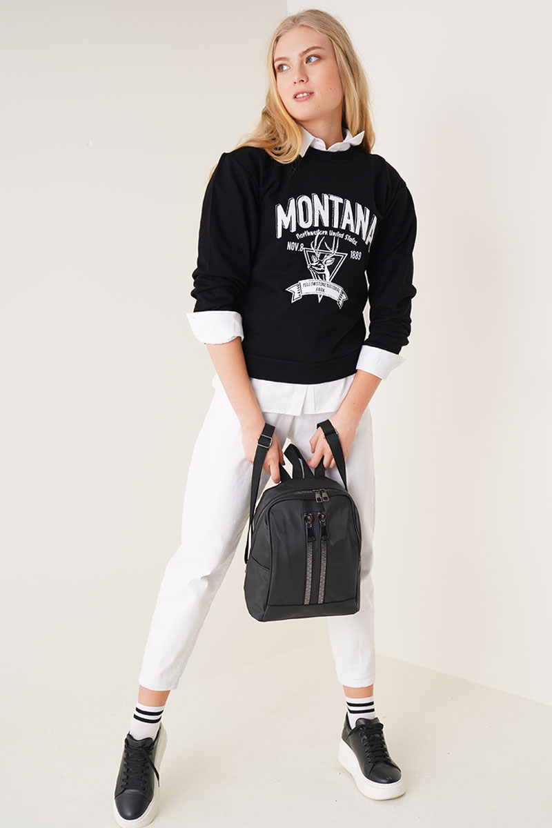 Montana Baskılı Siyah Sweatshirt AY10129