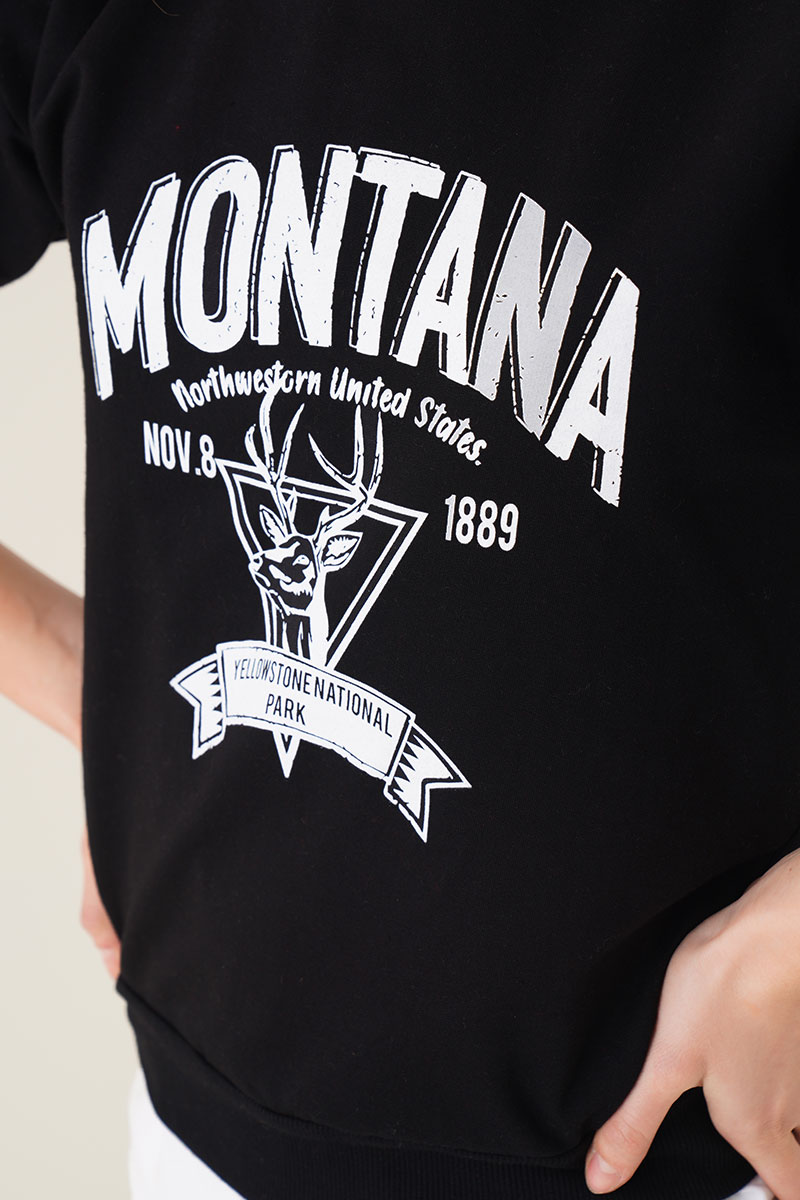 Montana Baskılı Siyah Sweatshirt AY10129