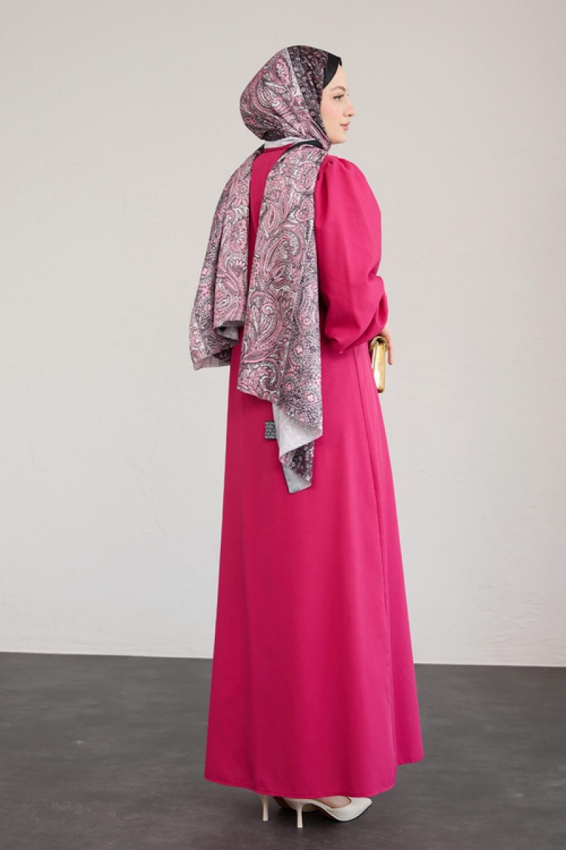 Boydan Düğmeli Pembe Elbise AY333