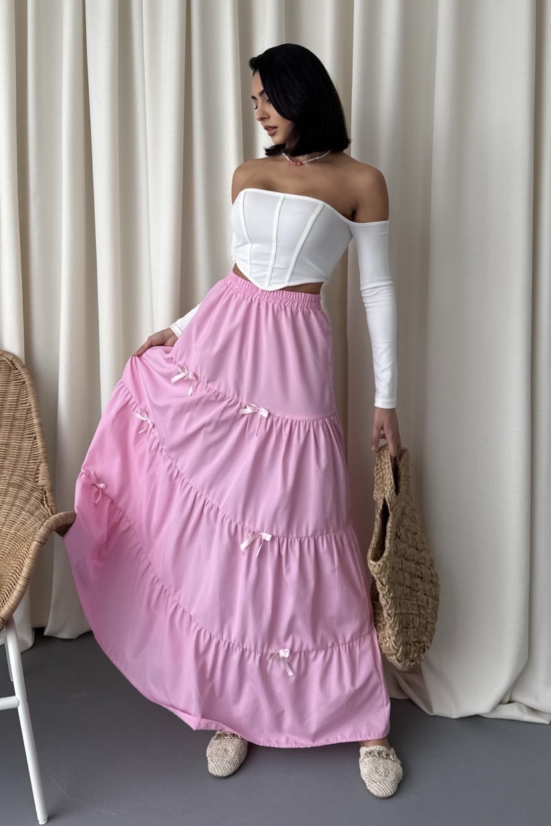 Kurdale Detaylı Pembe Etek AY329
