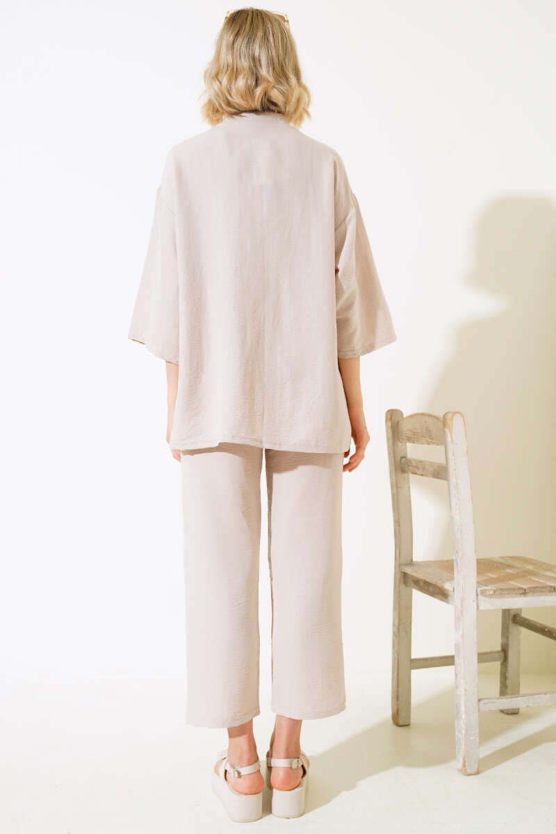 Krep Kimono İkili Takım Bej AY13335