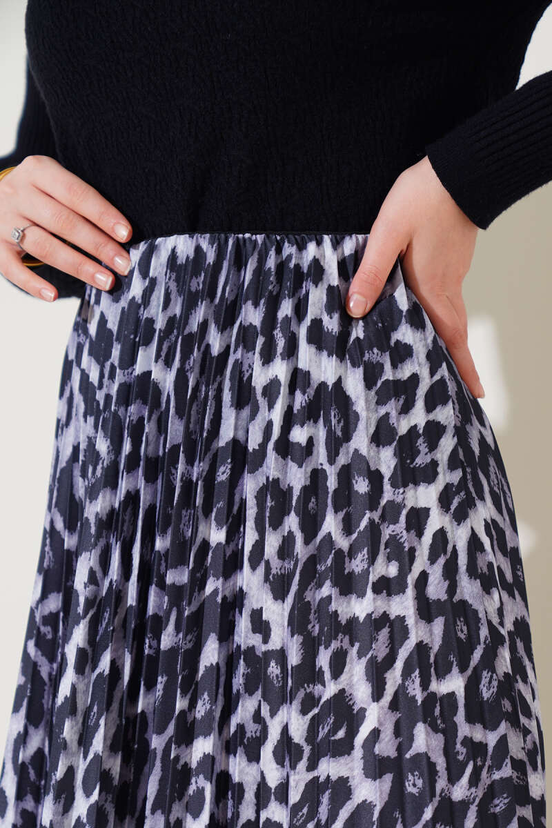 Pileli Leopar Desen Gri Etek AY258