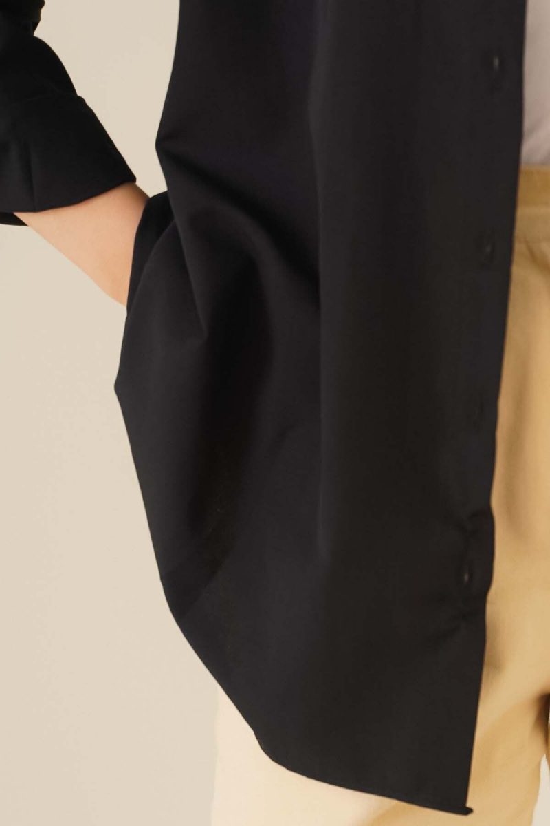 Oversize Basic Tesettür Gömlek - Siyah AY13304