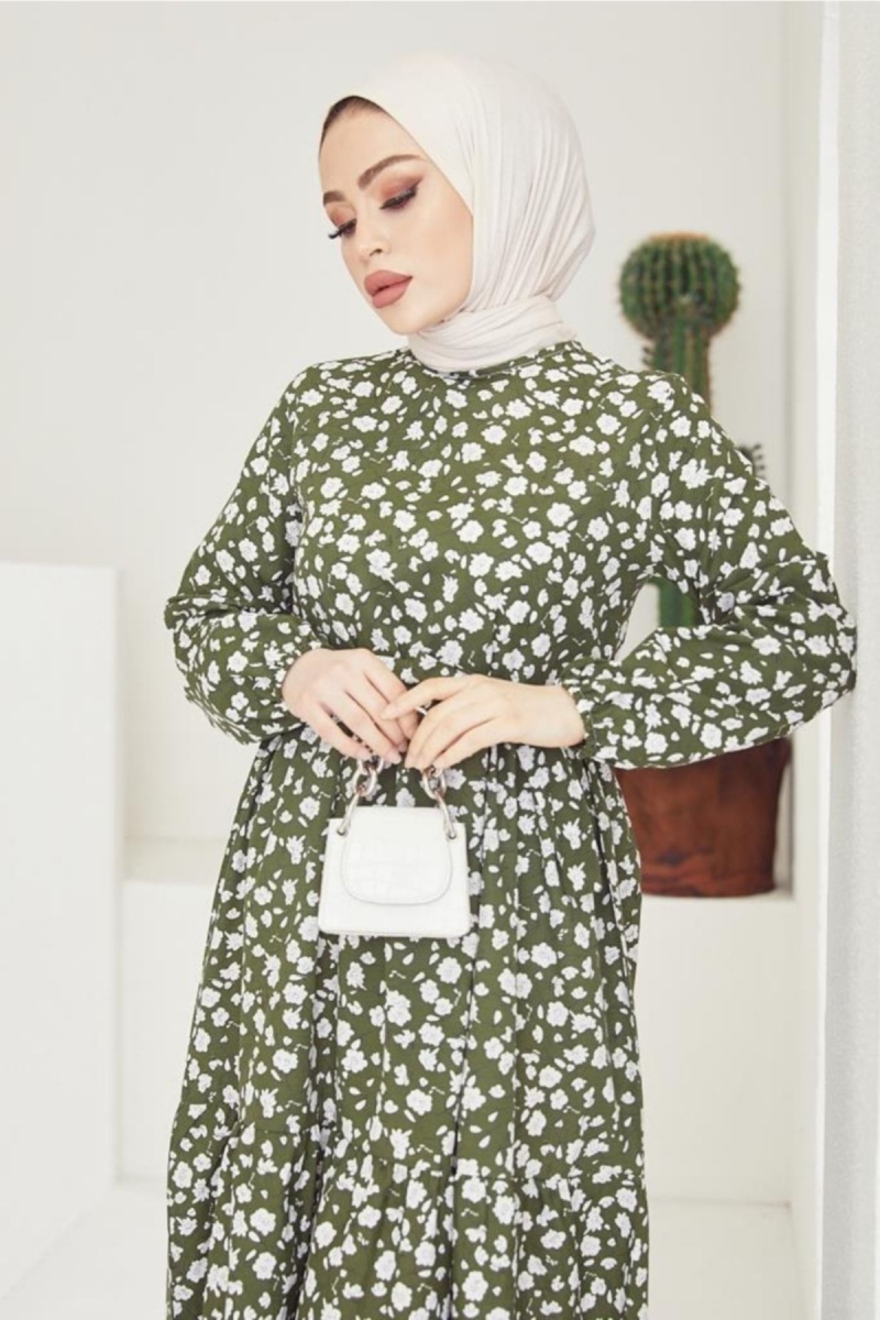 Papatya Desen Elbise Kadın Haki AY10209